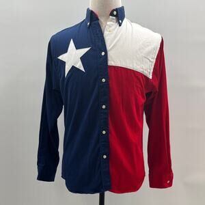 Texas Flag 100% Cotton Button Down Patriotic Shirt Colorblock Men's X-Small XS